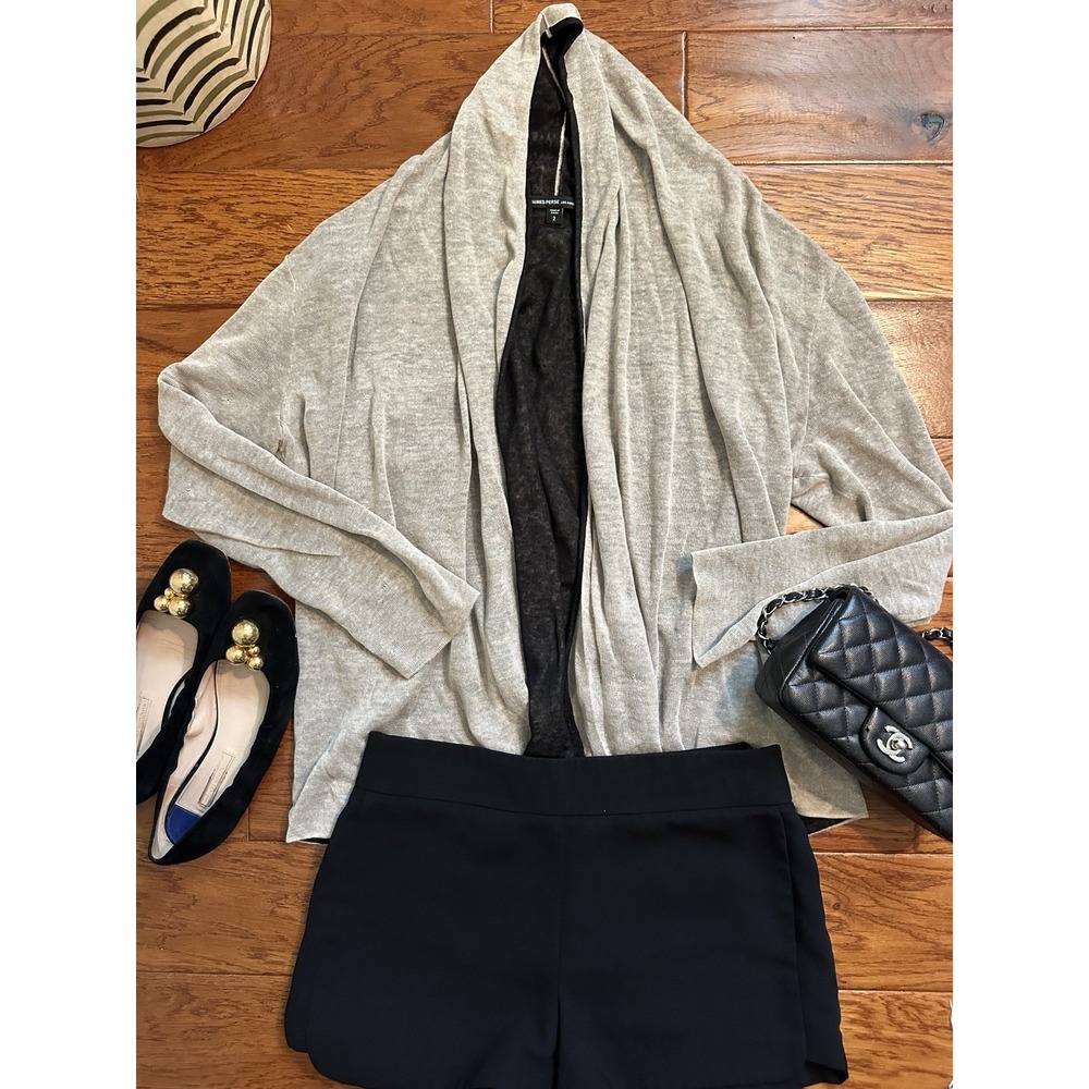 James Perse Womens Size 2 M Gray Linen Blend Open Front Cardigan WFLP2570